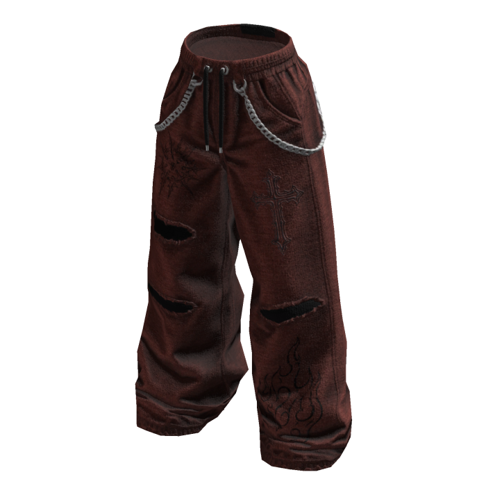 Grunge Chain Baggy Pants (Red)