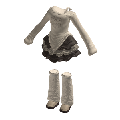 🍀Off Shoulder & Ruffle Skirt Outfit (Brown)