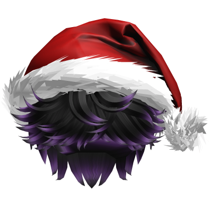 Messy Fluffy Black and Purple Hair a Santa Hat Y2k