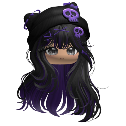 Straight Hair w/ Skull Beanie (Black&Purple) Roblox item