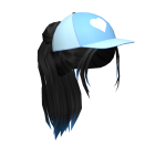 Black Ponytail with Blue Baseball Cap