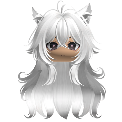 Swirly Fluffy Cat Ears Hair w/ Face (White) Roblox item