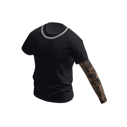 Dark Grey Shirt w/ One Arm Tattoo Sleeve & Chain
