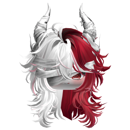 Horned Anime Demon Wolfcut (White&Red)