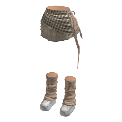 Y2K Coquette Ruffle Skirt w/ Leg Warmers (Brown)