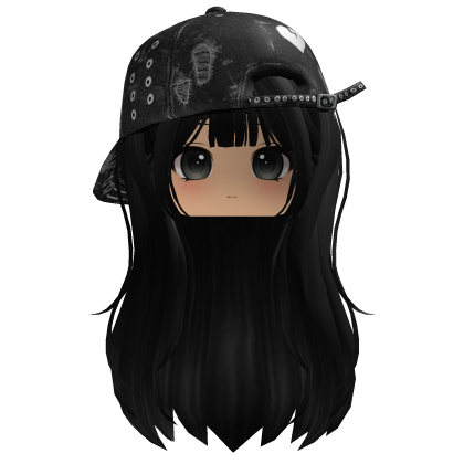 Black Straight Hair w/ Y2K Cap & Cute Girl Face
