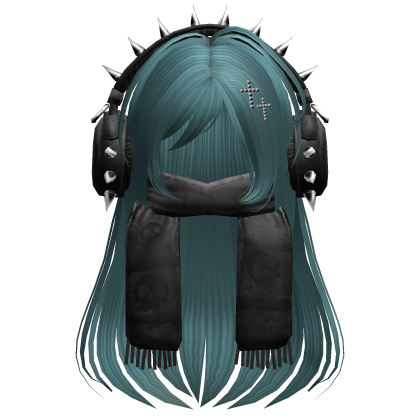 Straight Hair&Emo Headphones&Scarf Teal V2
