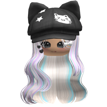 Colorful Beige Kitty Ears Cap Wavy Hair