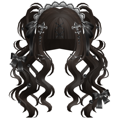 Gothic Doll Curly Pigtails & Ribbons In Dark Brown