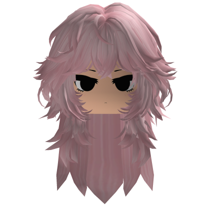 Pink Messy Anime Girl Hair w/ Emo Cute Face Roblox item