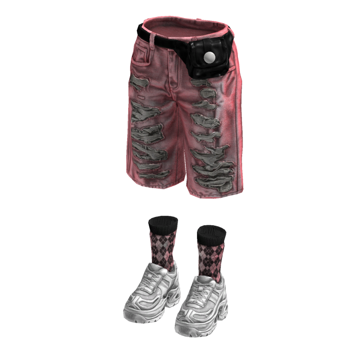 Denim Teared Stylish Jorts (Pink Black)