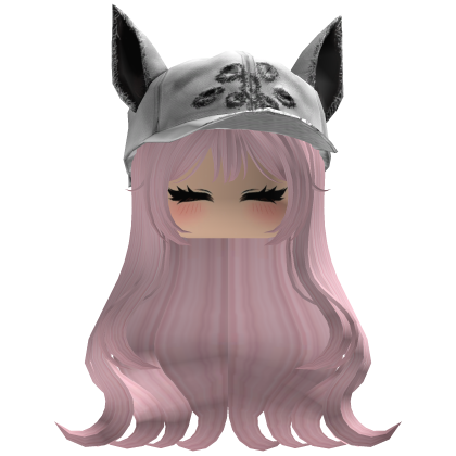 Fluffy emo Pink hair white cat cap y2k