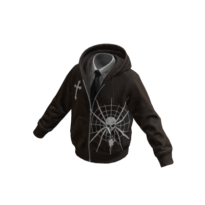 Brown Spiderweb Skull Hoodie w/ Tie 
