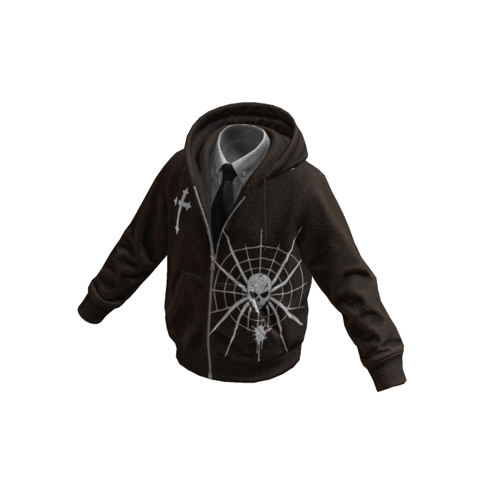 Brown Spiderweb Skull Hoodie w/ Tie 
