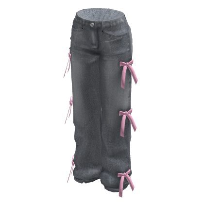 Baggy Denim Jeans w Pink Bows
