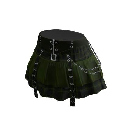 Belted Plaid Pleated Skirt w/ Chains (Green)