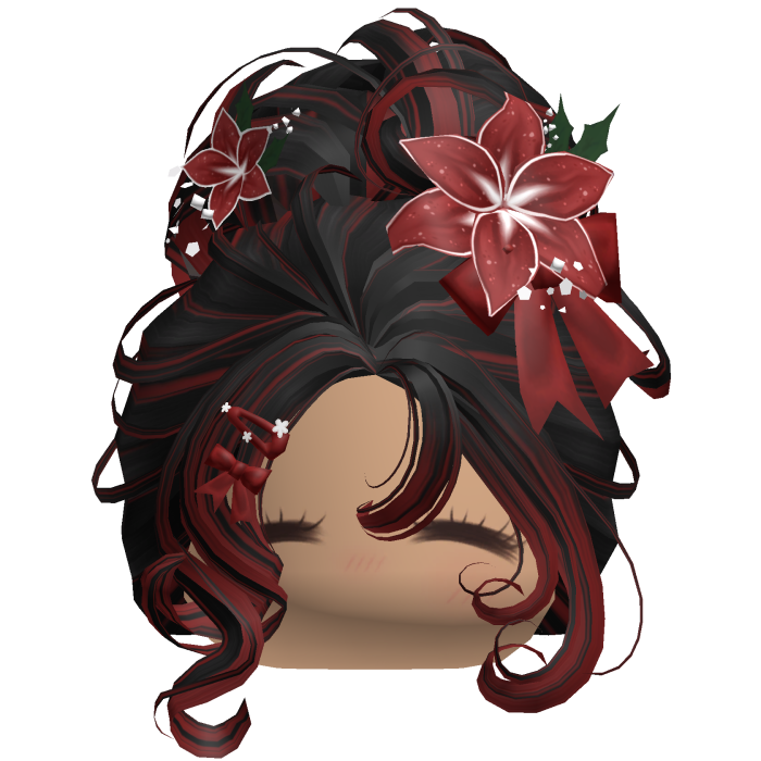 ♡ Christmas Flowery Bun Updo (Black & Red)