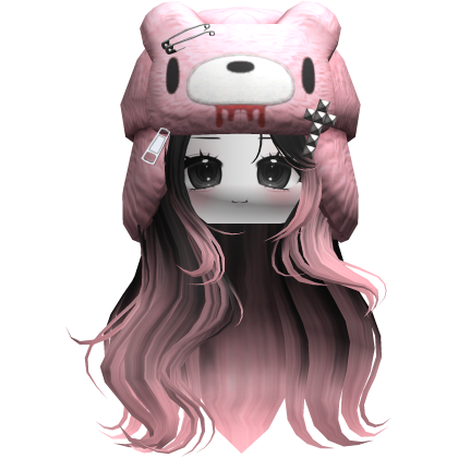 Fuzzy Bear Ushanka Flowy Long Hair (Black&Pink)