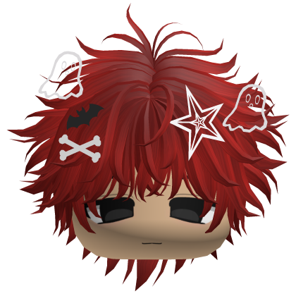 Red Messy Halloween Hair w/ Charms & Boy Face Roblox item