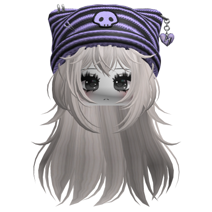 Emo Kawaii Skull Beanie W/ Wolfcut Silver