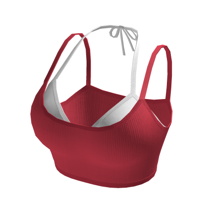Layered Crop Top with Contrast Halter (Red)