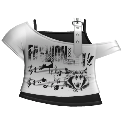 white & black emo grunge off shoulder cat shirt