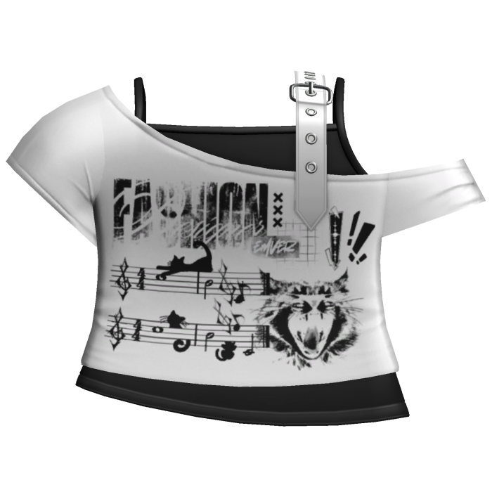white & black emo grunge off shoulder cat shirt