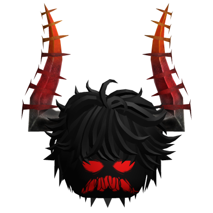 Demonic Black Hair w/ Fiery Red Horns & Rage Face - Roblox