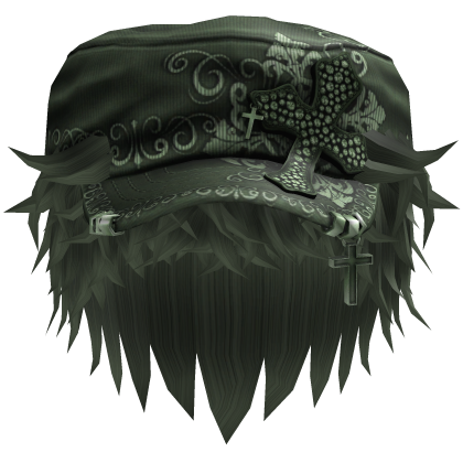 Green Messy Anime Hair w/ Green Cadet Cap