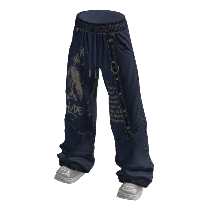Graphic Print Baggy Jeans (Navy)