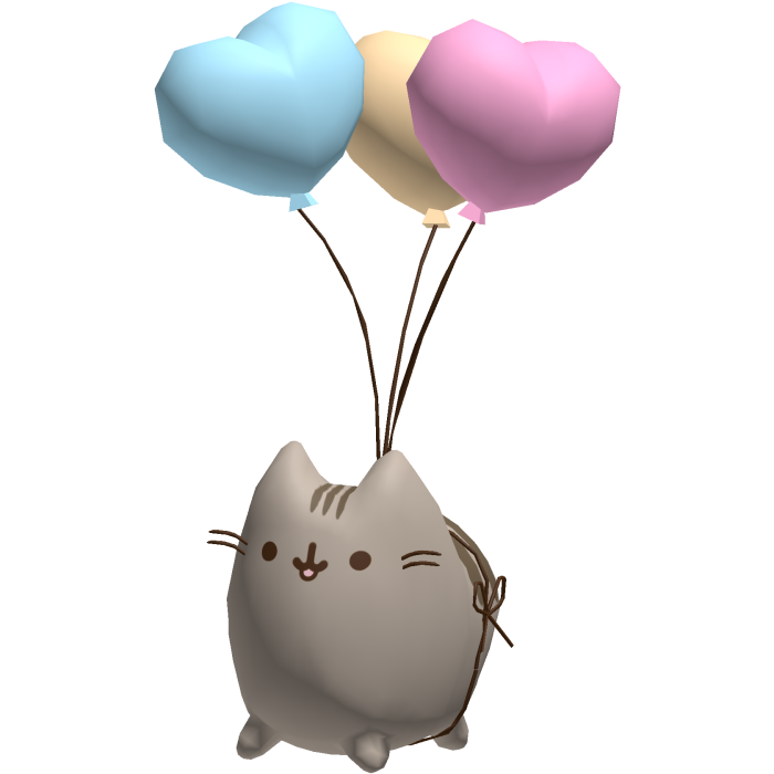 Pusheen cat flying around you with heart ballons 