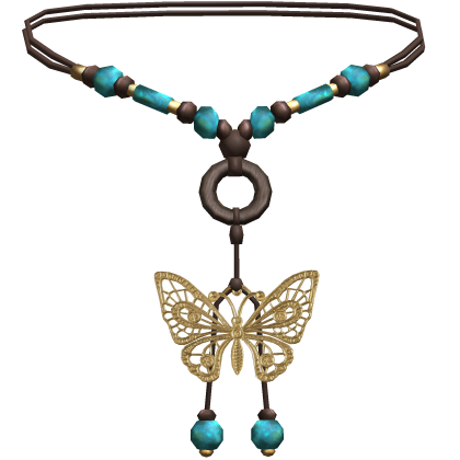 Boho Beaded Cyan Butterfly Gold Necklace