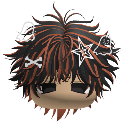 Orange Messy Halloween Hair w/ Charms & Boy Face Roblox item