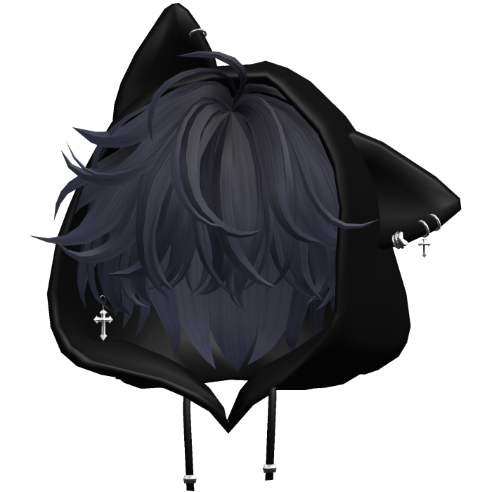 Blue Black Messy Hair with Cat Hoodie