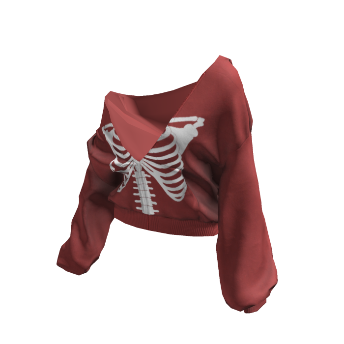 Skeleton Pullover Baggy Hoodie Red&White
