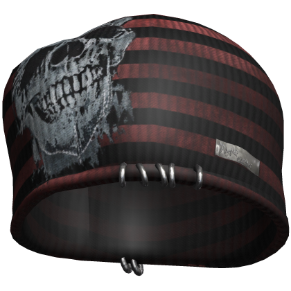 red striped grunge skull beanie
