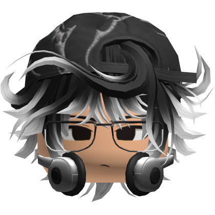 Grunge Moe Black & WhiteWavy Hair /w Hat & Glasses