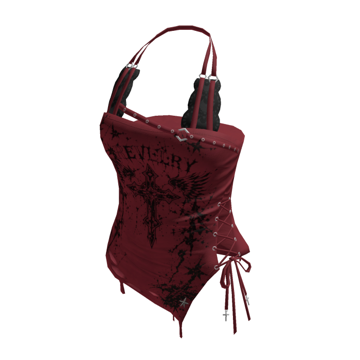 Goth Cross Lace Up Halter Top (Burgundy)