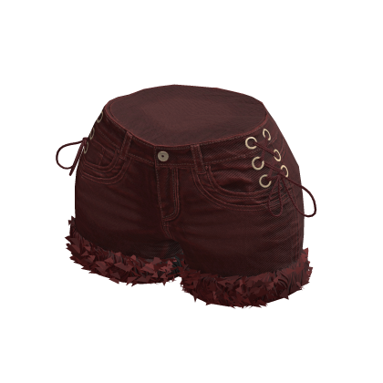 Red Y2K Fur Trim Denim Shorts