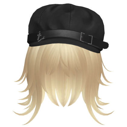 Messy Blonde Hair with Black Cap