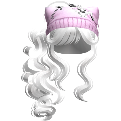 Pink Cat Beanie Y2K Curly Ponytail Hair White Roblox item