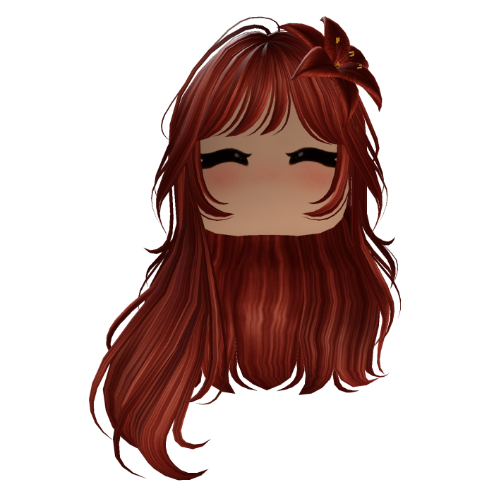 Red Kawaii Wavy Hair w/ Cute Flower