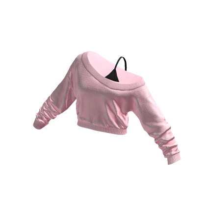 Pink Black Cropped Off Shoulder Shirt