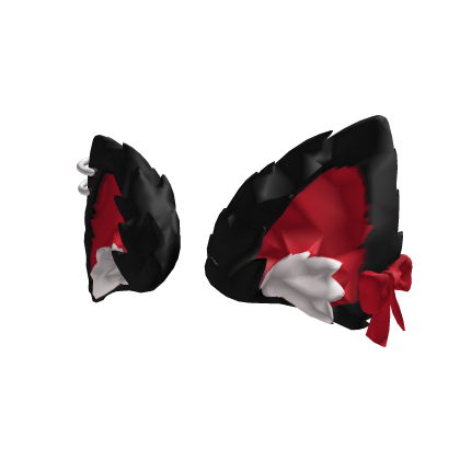 Black Red Fluffy Cat Ears Bow Piercing Goth Emo