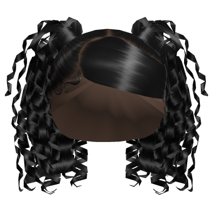 ☆ Black Side swoop curly pigtails Roblox item