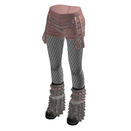 Emo Chain Shorts w/ Fishnets & Fur Boots (Pink)