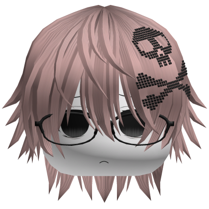 Emo Vkei Moe Boy Hair w Skull + Glasses Dusty Rose