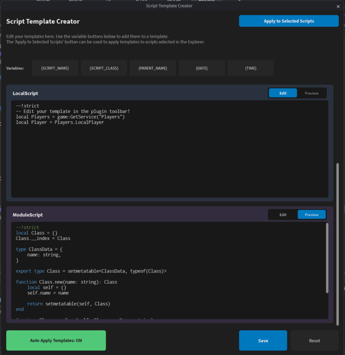 Script Template Creator preview 1