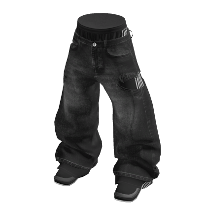 💗Y2K DOUBLE-LAYER RIPPED BAGGY JEANS_BLACK thumbnail