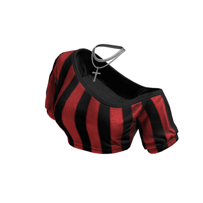 Cozy Off Shoulder Striped Top Necklace (Red Black)